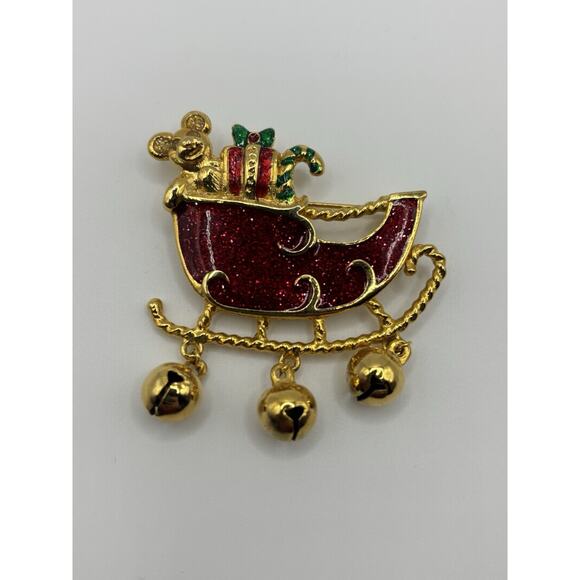 VTG 90s Christmas Pin Lot of 3 Holidays Snowman Santa’s Sleigh Reindeer - Picture 4 of 7